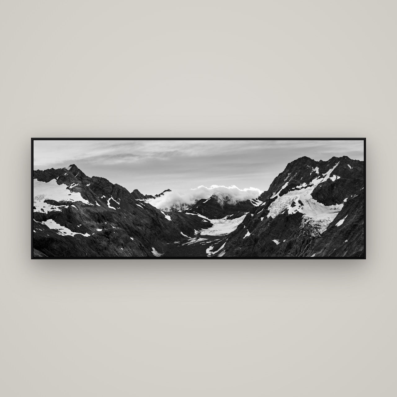 Mueller's Last Light, Mount Cook National Park — ArtBox Black, 170×60 cm. New Zealand fine art wall art by Stephen Milner.