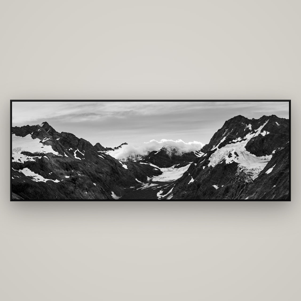 Mueller's Last Light, Mount Cook National Park — ArtBox Black, 198×70 cm. New Zealand fine art wall art by Stephen Milner.