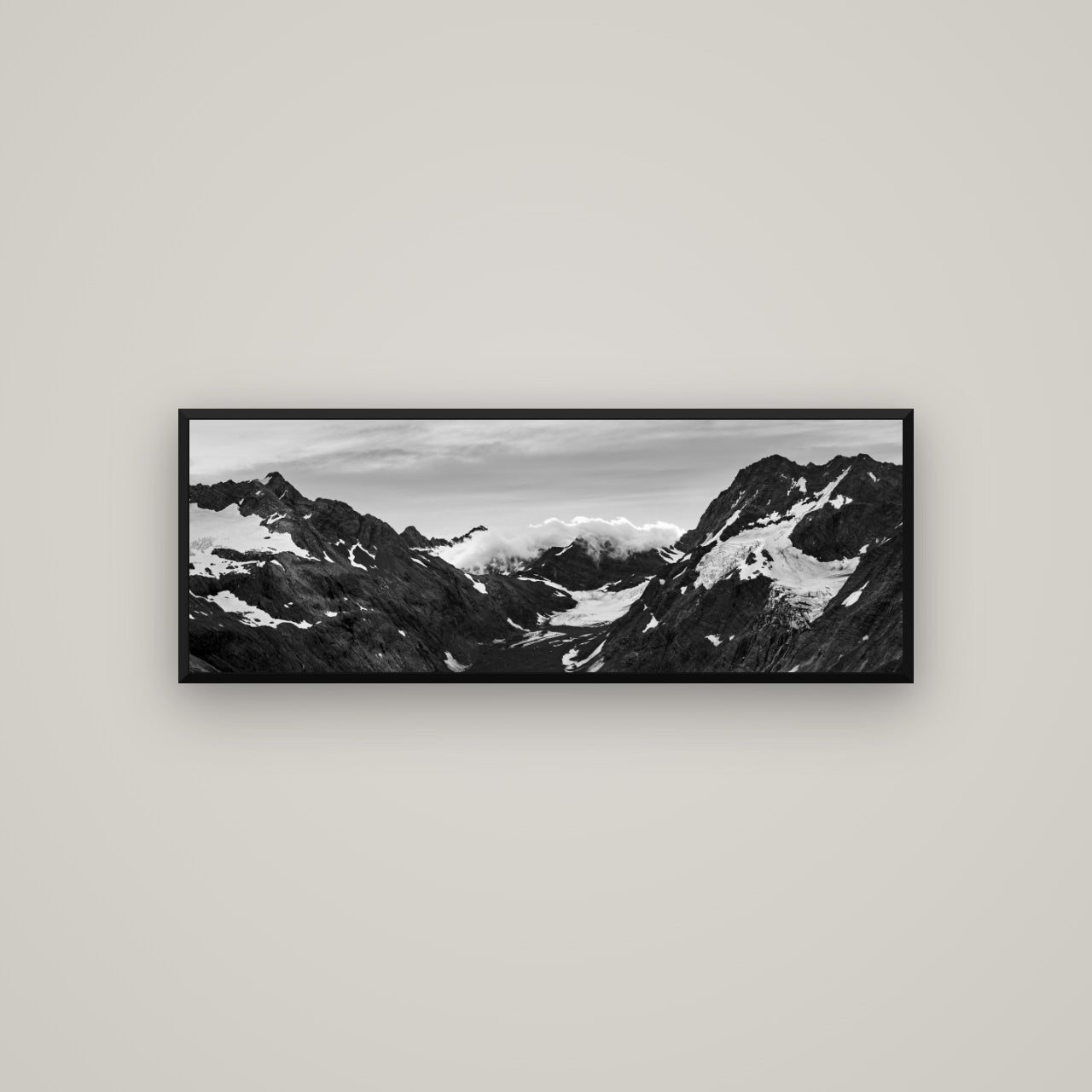 Mueller's Last Light, Mount Cook National Park — Basel Black, 113×40 cm. New Zealand fine art wall art by Stephen Milner.