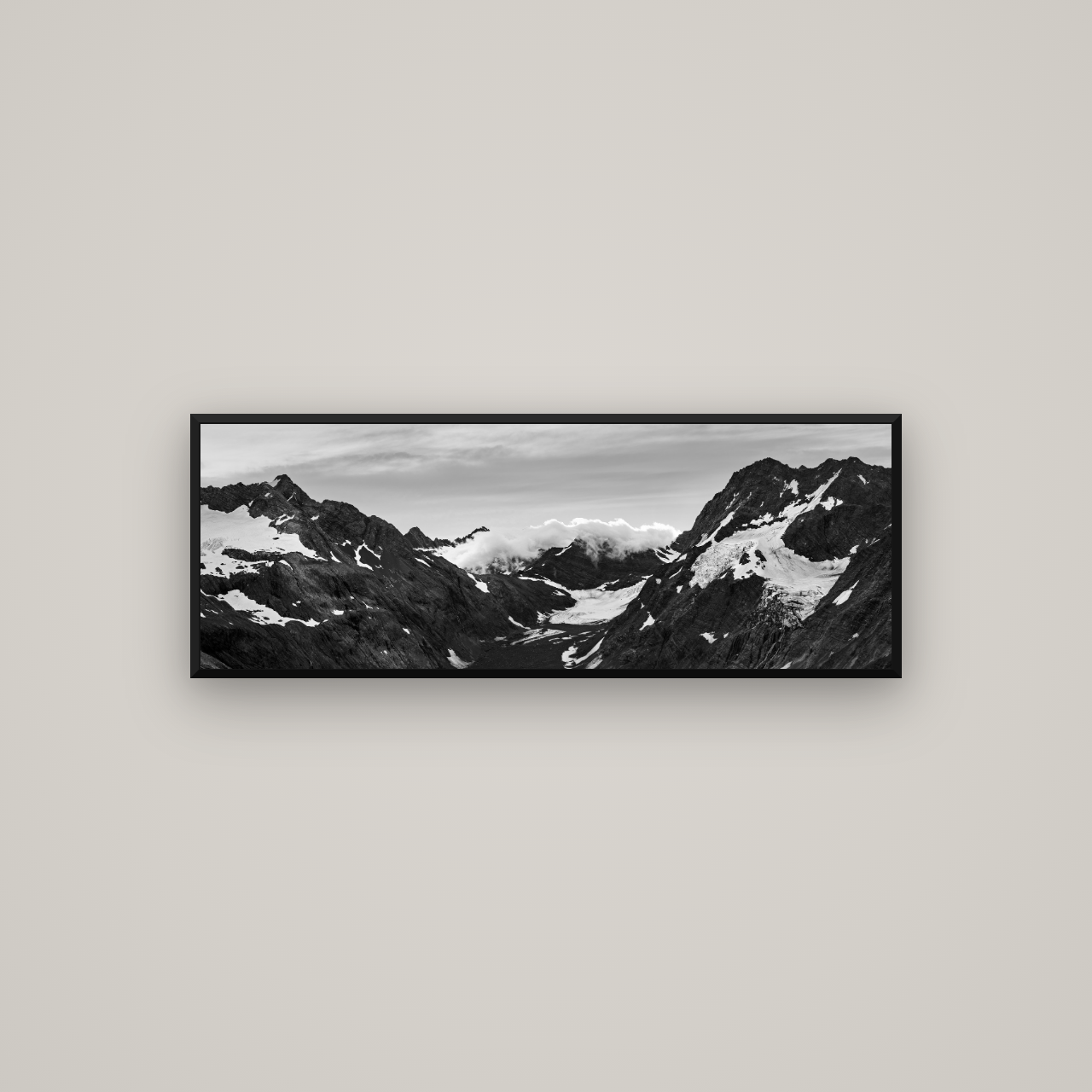 Mueller's Last Light, Mount Cook National Park — Basel Black Matte, 113×40 cm. New Zealand fine art wall art by Stephen Milner.