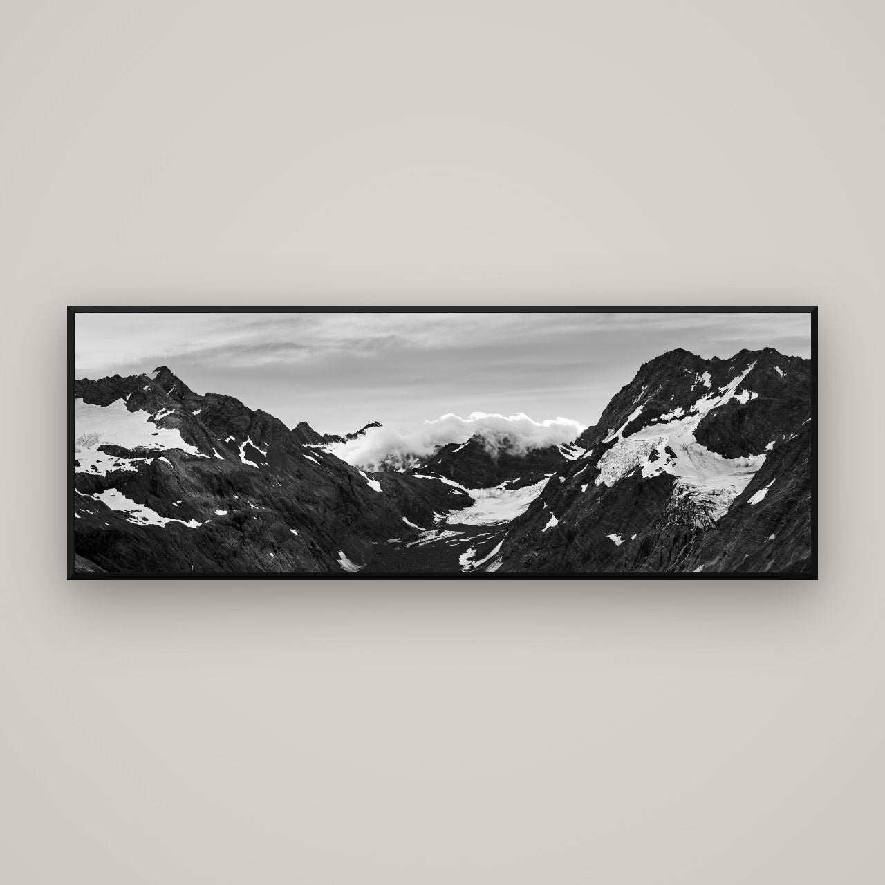 Mueller's Last Light, Mount Cook National Park — Basel Black, 170×60 cm. New Zealand fine art wall art by Stephen Milner.
