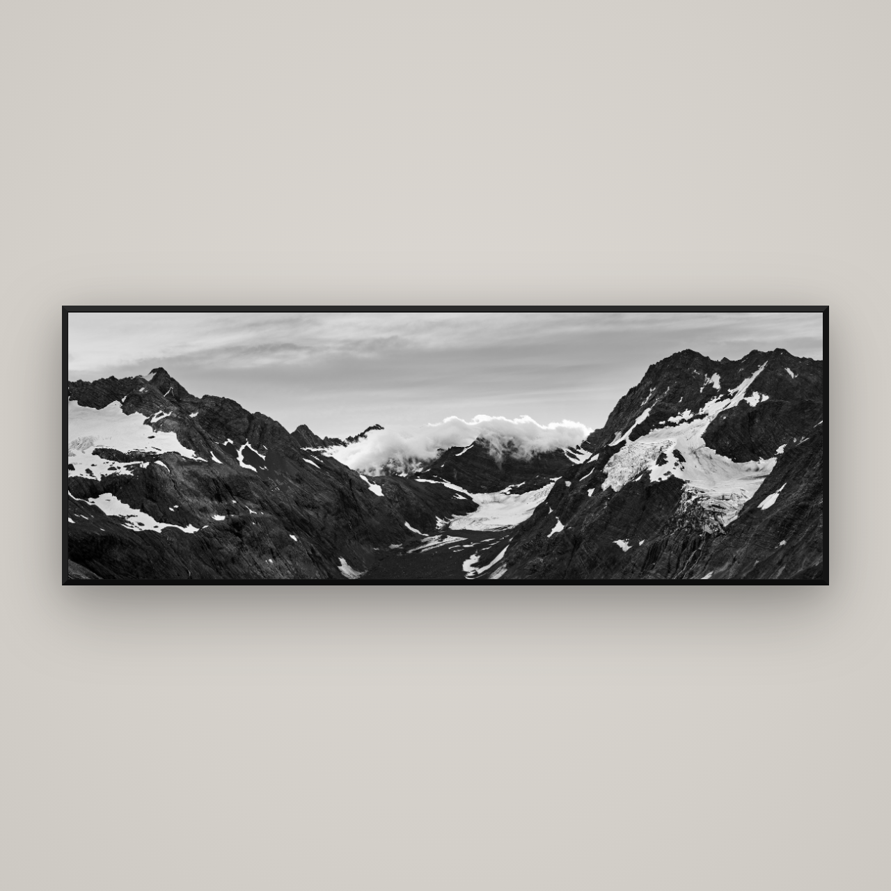 Mueller's Last Light, Mount Cook National Park — Basel Black Matte, 198×70 cm. New Zealand fine art wall art by Stephen Milner.