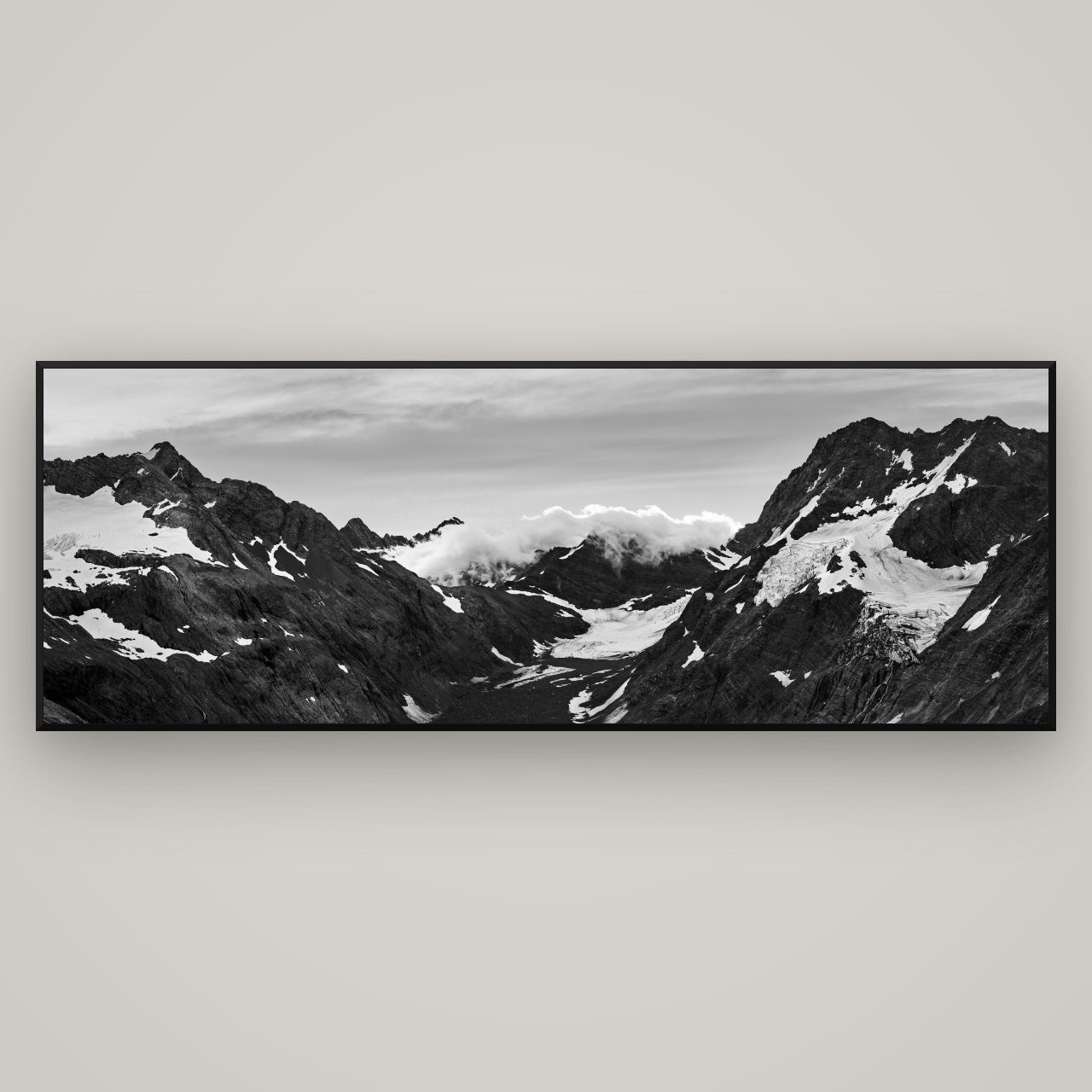 Mueller's Last Light, Mount Cook National Park — Basel Black, 198×70 cm. New Zealand fine art wall art by Stephen Milner.