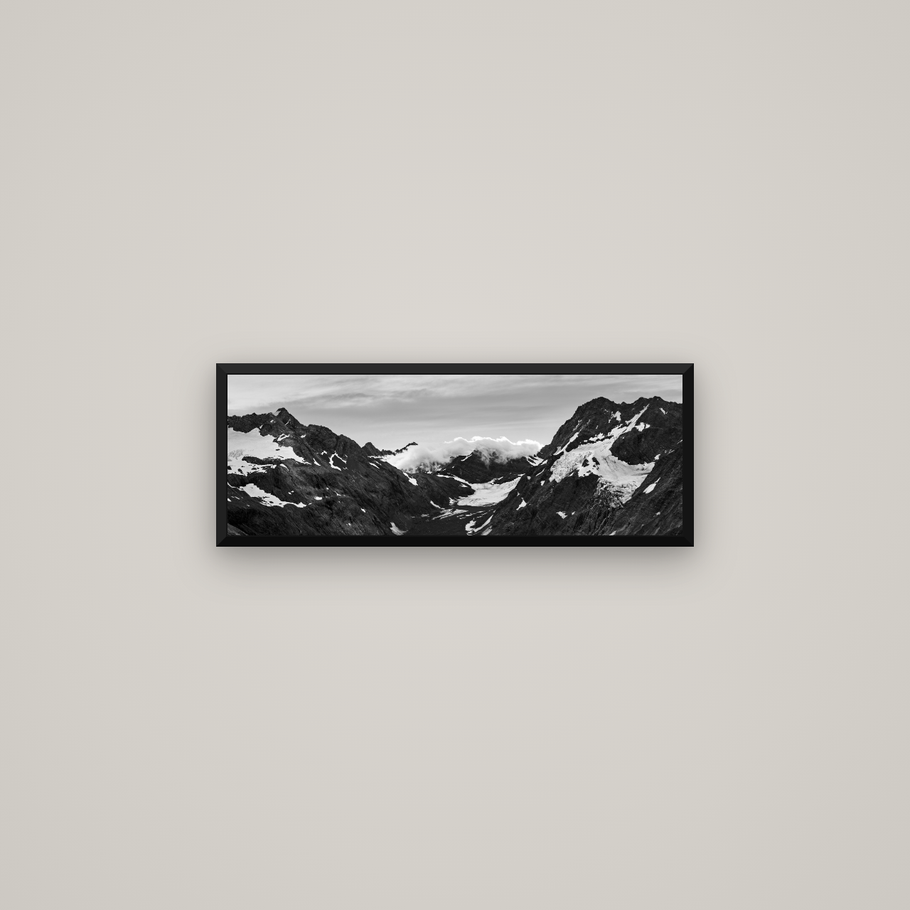 Mueller's Last Light, Mount Cook National Park — Basel Black Matte, 68×24 cm. New Zealand fine art wall art by Stephen Milner.