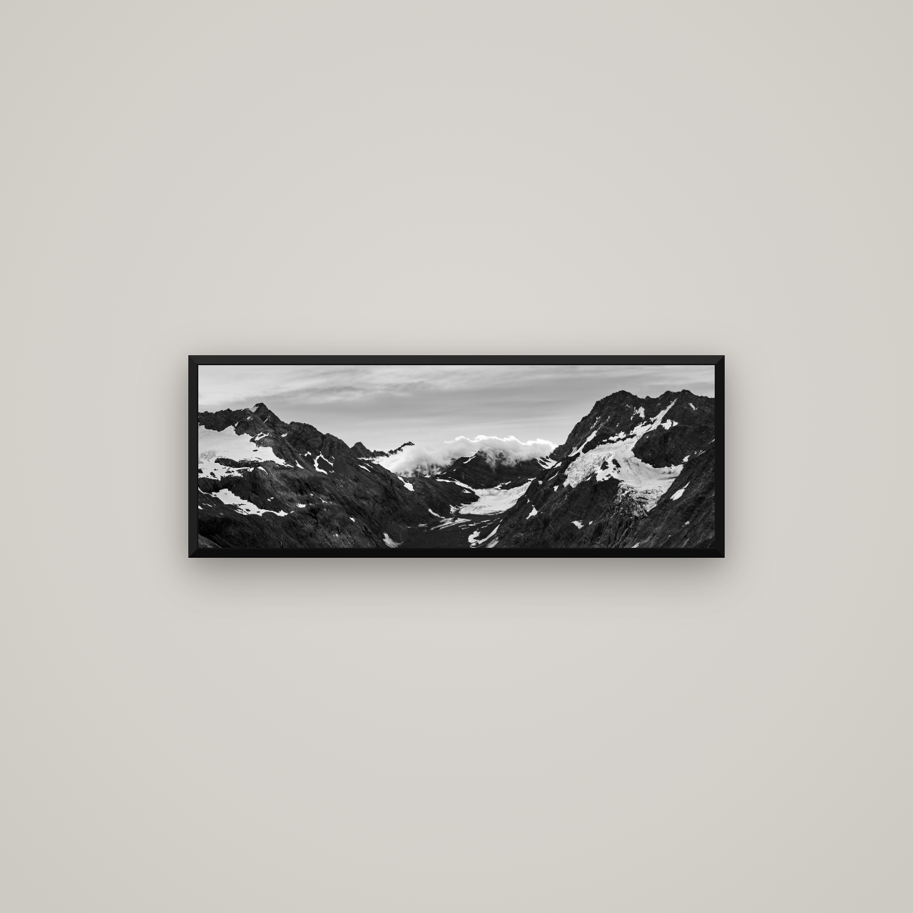 Mueller's Last Light, Mount Cook National Park — Basel Black Matte, 85×30 cm. New Zealand fine art wall art by Stephen Milner.