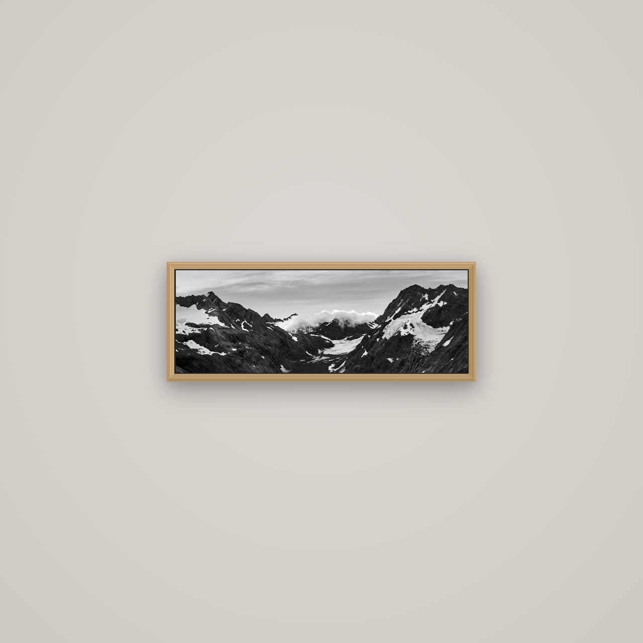 Mueller's Last Light, Mount Cook National Park, Basel Natural Oak, 57×20 cm. New Zealand fine art wall art by Stephen Milner.