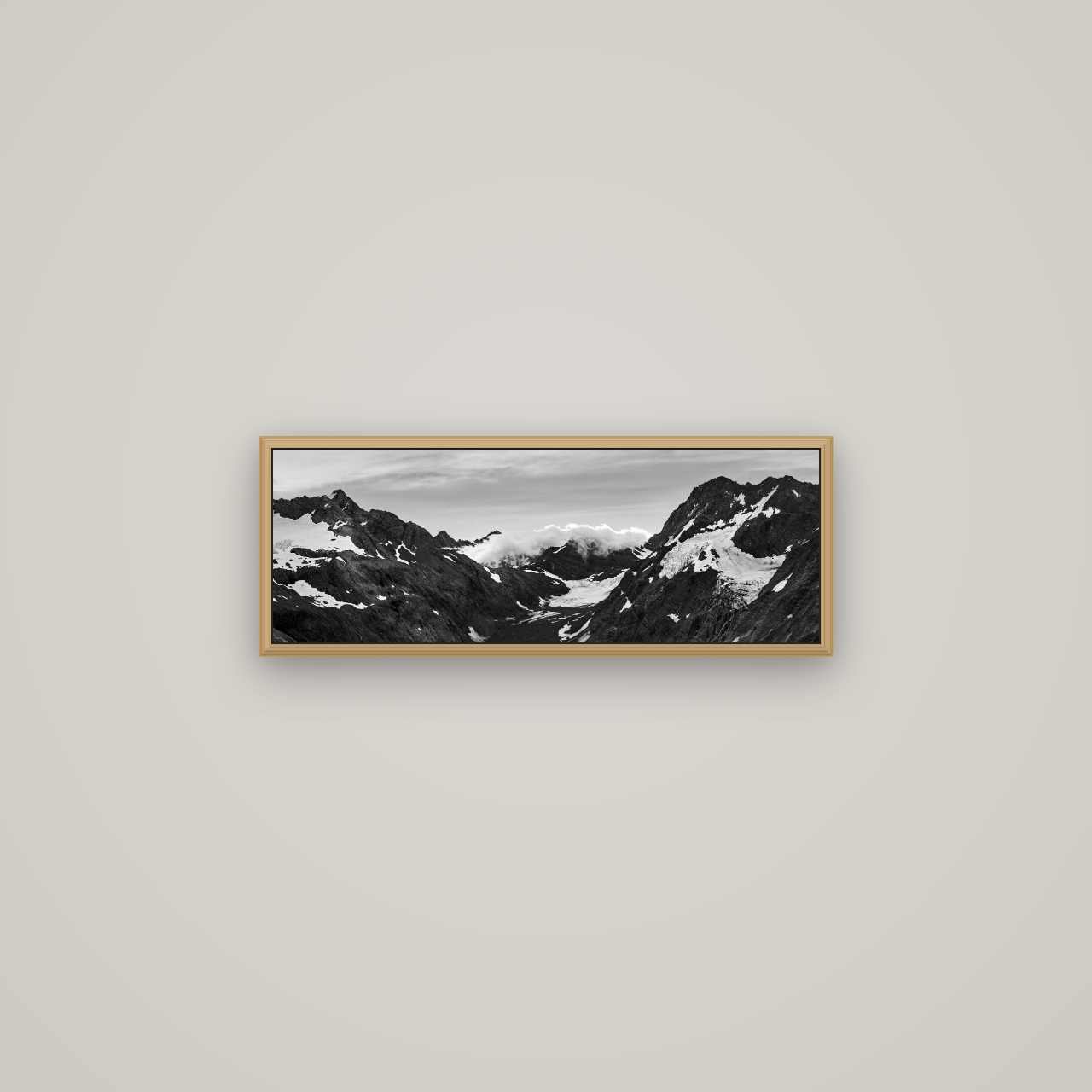 Mueller's Last Light, Mount Cook National Park, Basel Natural Oak, 68×24 cm. New Zealand fine art wall art by Stephen Milner.
