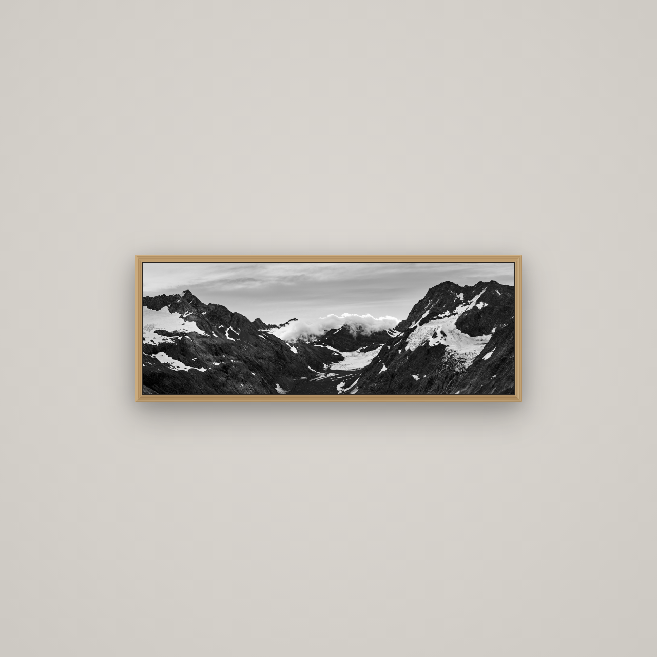 Mueller's Last Light, Mount Cook National Park, Basel Natural Oak, 85×30 cm. New Zealand fine art wall art by Stephen Milner.