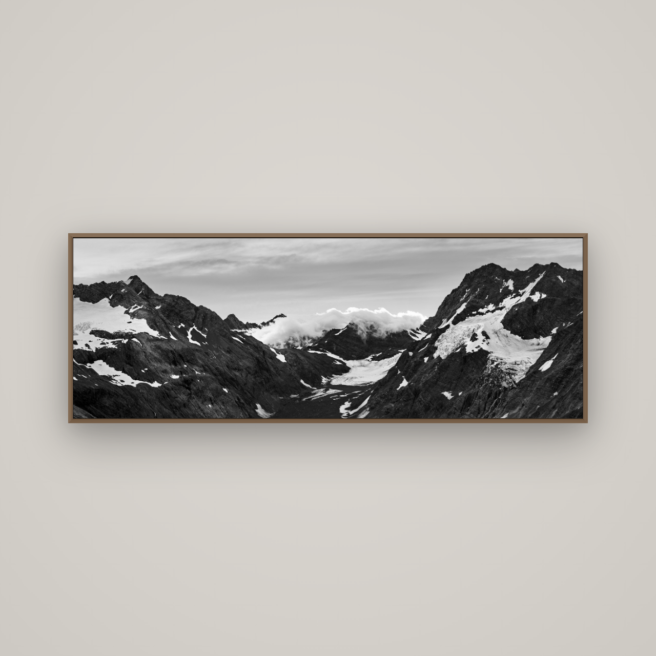 Mueller's Last Light, Mount Cook National Park, Basel Walnut, 170×60 cm. New Zealand fine art wall art by Stephen Milner.