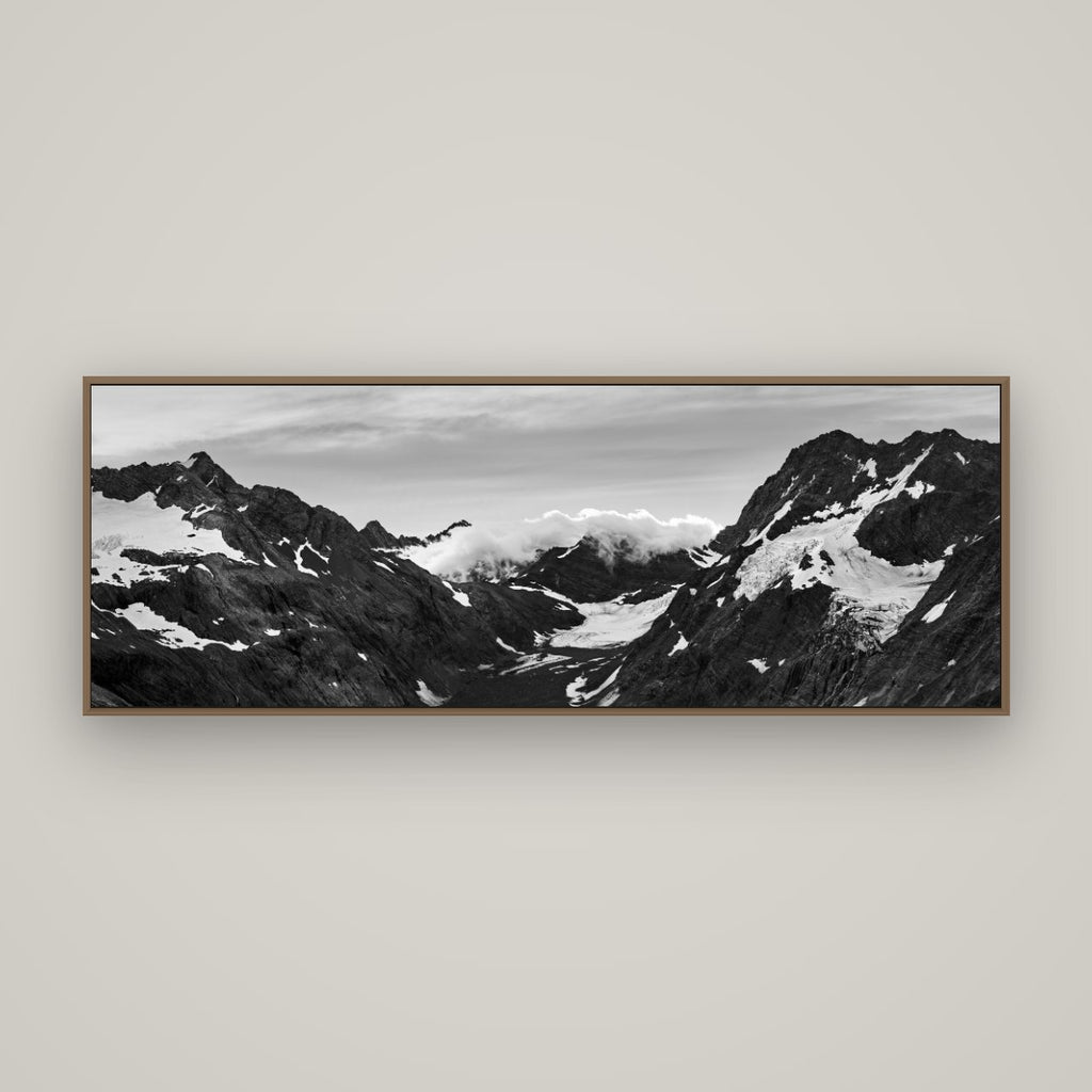 Mueller's Last Light, Mount Cook National Park, Basel Walnut, 170×60 cm. New Zealand fine art wall art by Stephen Milner.