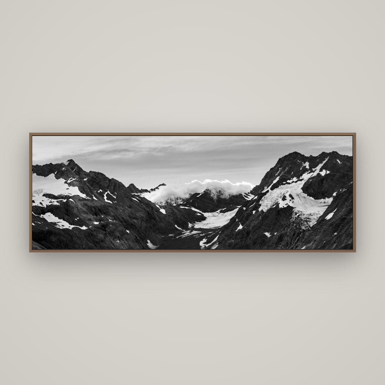 Mueller's Last Light, Mount Cook National Park, Basel Walnut, 170×60 cm. New Zealand fine art wall art by Stephen Milner.