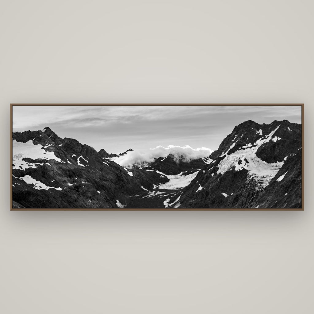 Mueller's Last Light, Mount Cook National Park, Basel Walnut, 198×70 cm. New Zealand fine art wall art by Stephen Milner.