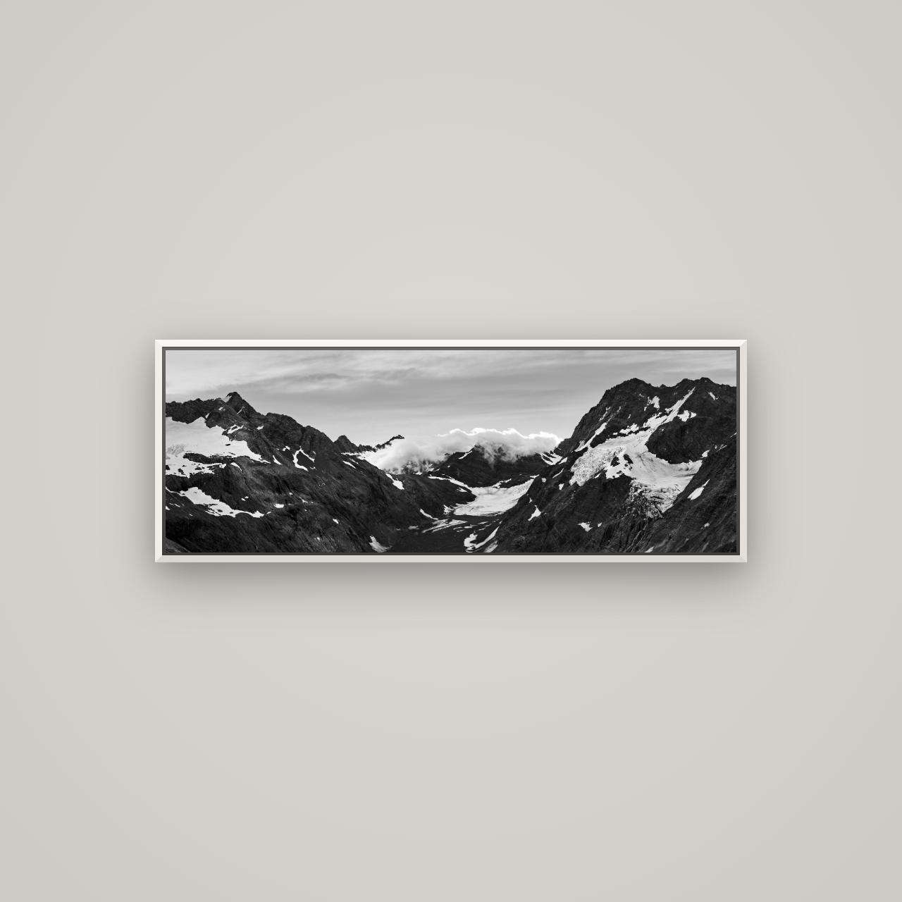 Mueller's Last Light, Mount Cook National Park — Basel White, 113×40 cm. New Zealand fine art wall art by Stephen Milner.