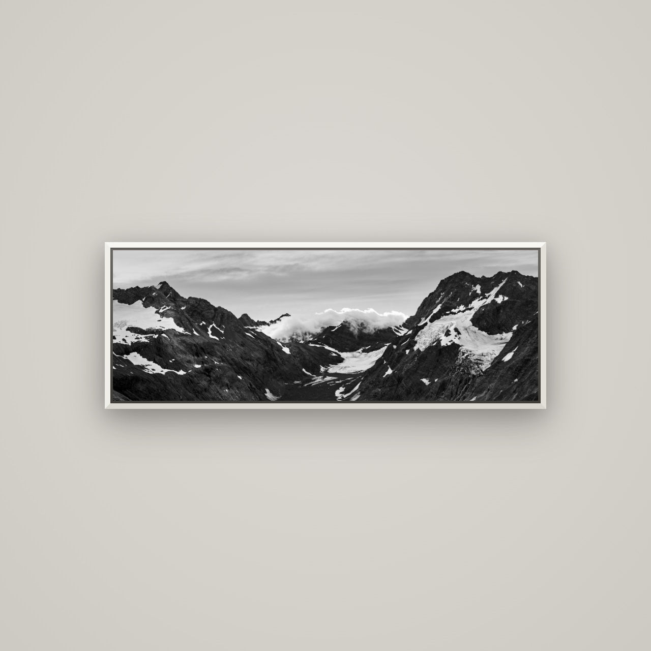 Mueller's Last Light, Mount Cook National Park — Basel White, 113×40 cm. New Zealand fine art wall art by Stephen Milner.
