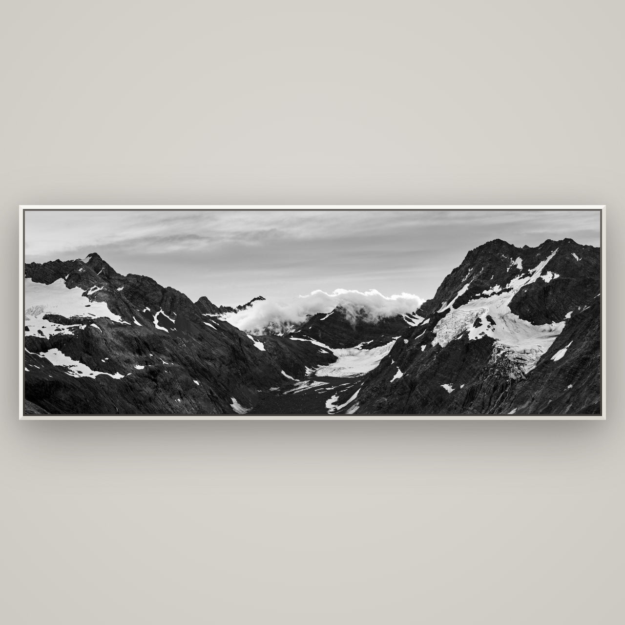 Mueller's Last Light, Mount Cook National Park — Basel White, 198×70 cm. New Zealand fine art wall art by Stephen Milner.