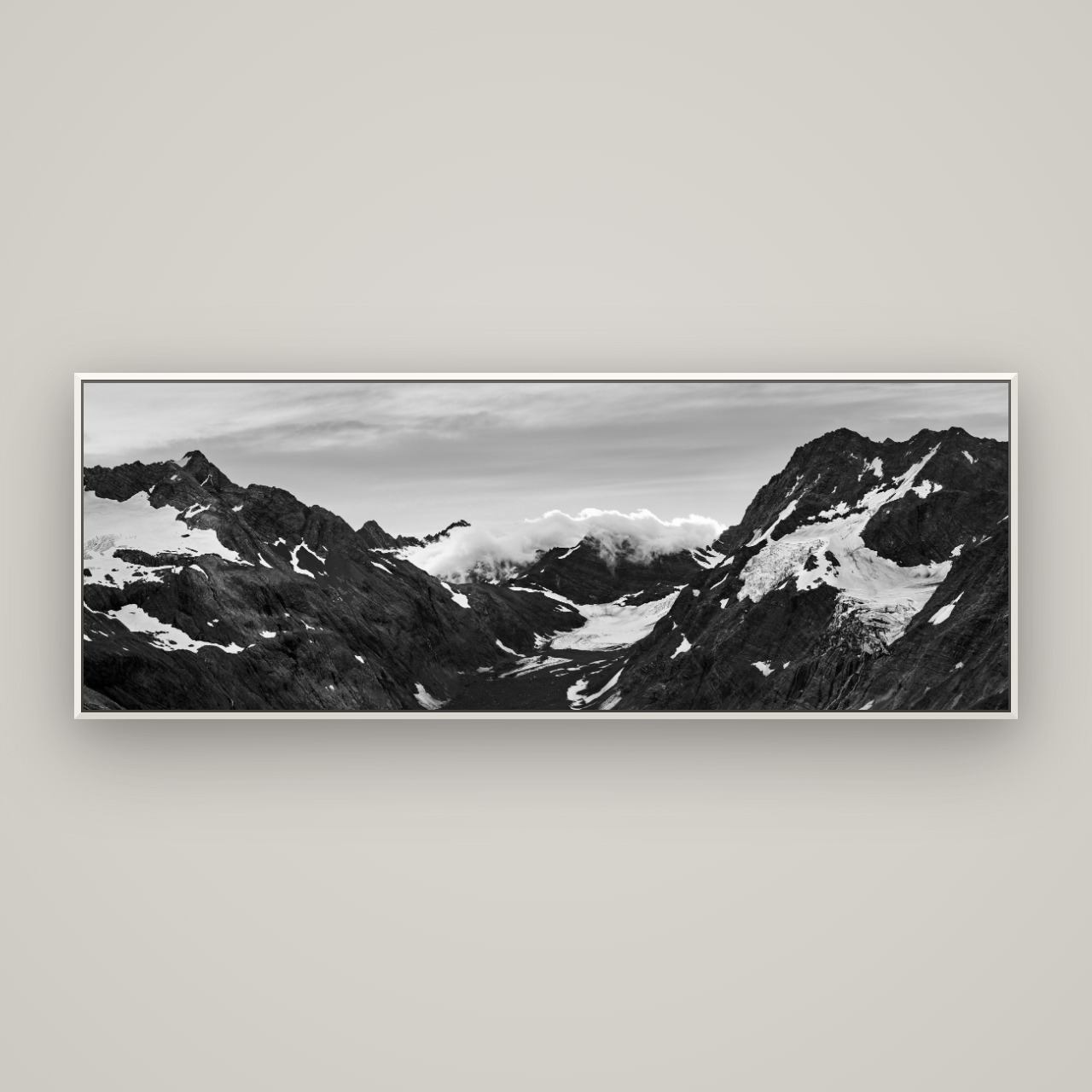 Mueller's Last Light, Mount Cook National Park — Basel White, 198×70 cm. New Zealand fine art wall art by Stephen Milner.