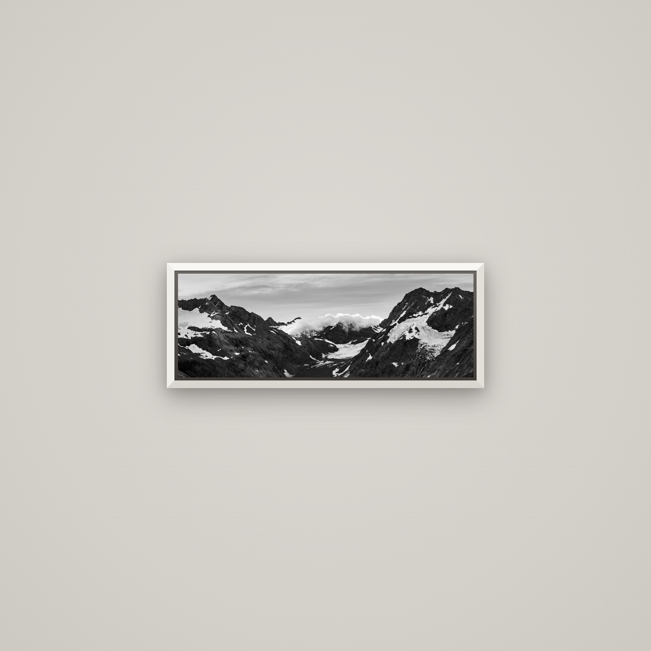 Mueller's Last Light, Mount Cook National Park — Basel White, 57×20 cm. New Zealand fine art wall art by Stephen Milner.