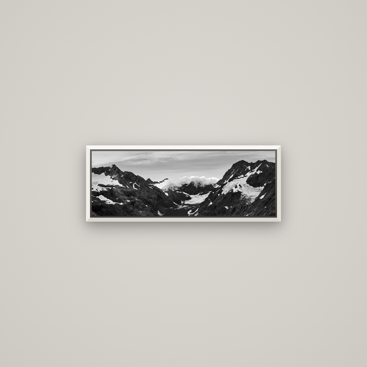 Mueller's Last Light, Mount Cook National Park — Basel White, 68×24 cm. New Zealand fine art wall art by Stephen Milner.