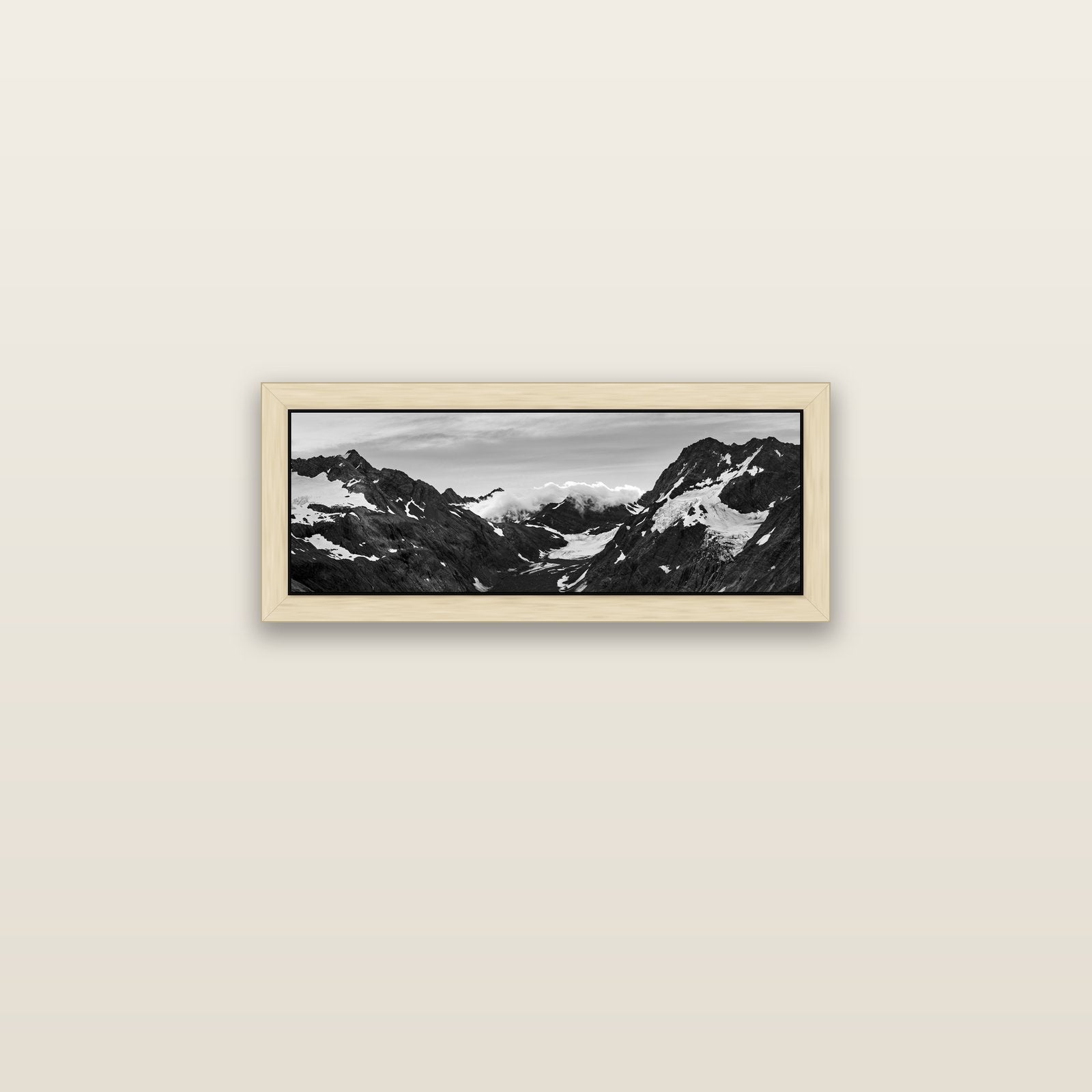 Mueller's Last Light, Mount Cook National Park — natural float frame canvas, 71 × 25 cm. New Zealand fine art landscape wall art by Stephen Milner.