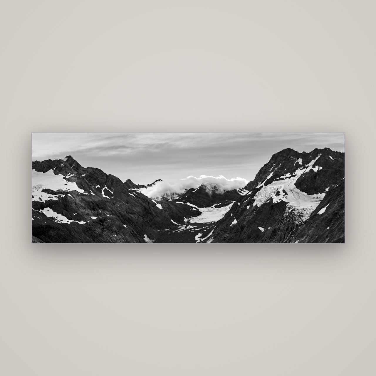 Mueller's Last Light, Mount Cook National Park — Slimline Silver, 170×60 cm. New Zealand fine art wall art by Stephen Milner.