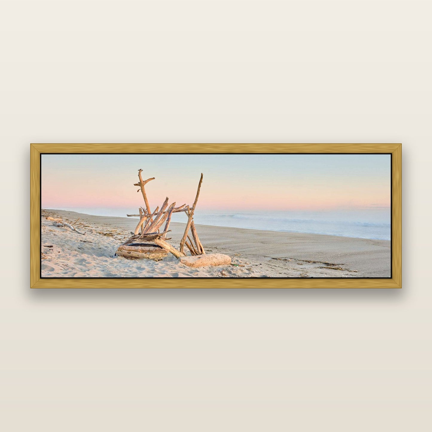Natures Architecture, Whakatāne Beach — framed metallic canvas print, Antique Gold frame. New Zealand fine art landscape wall art by Stephen Milner.
