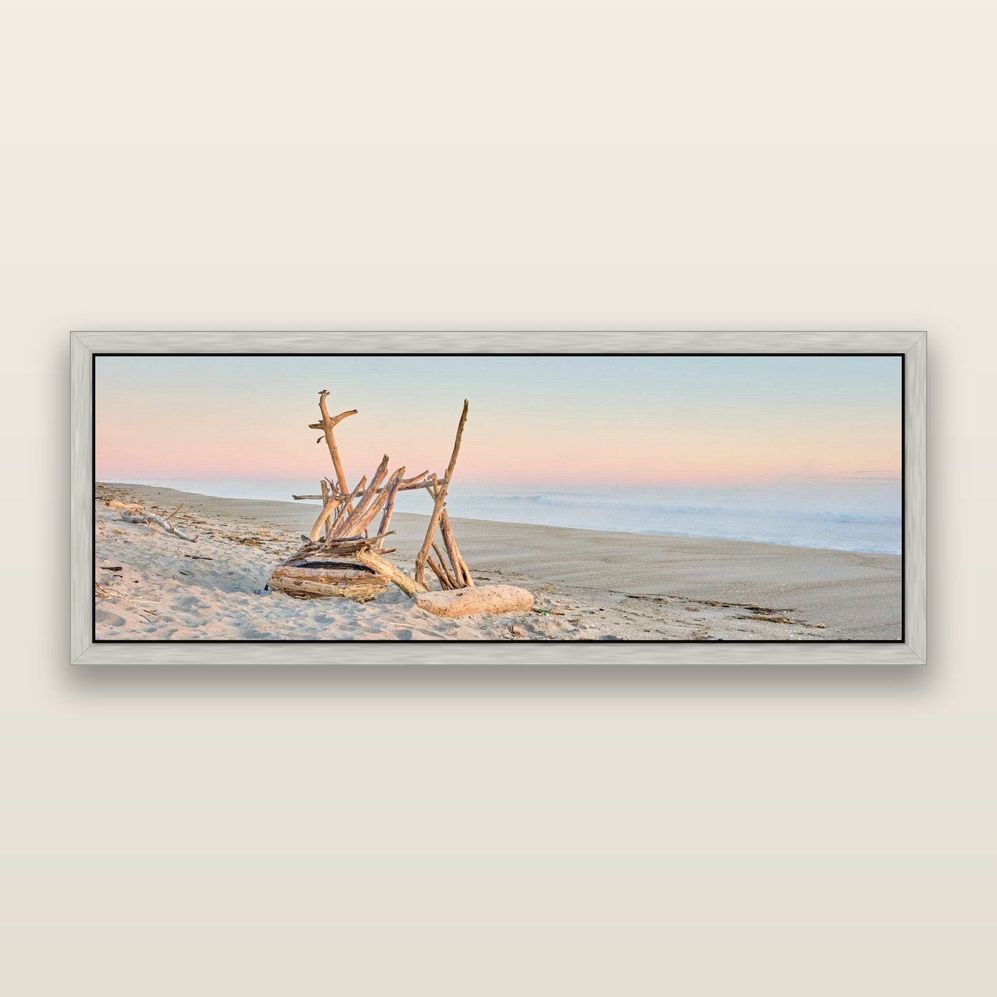 Natures Architecture, Whakatāne Beach — framed metallic canvas print, Antique Silver frame. New Zealand fine art landscape wall art by Stephen Milner.