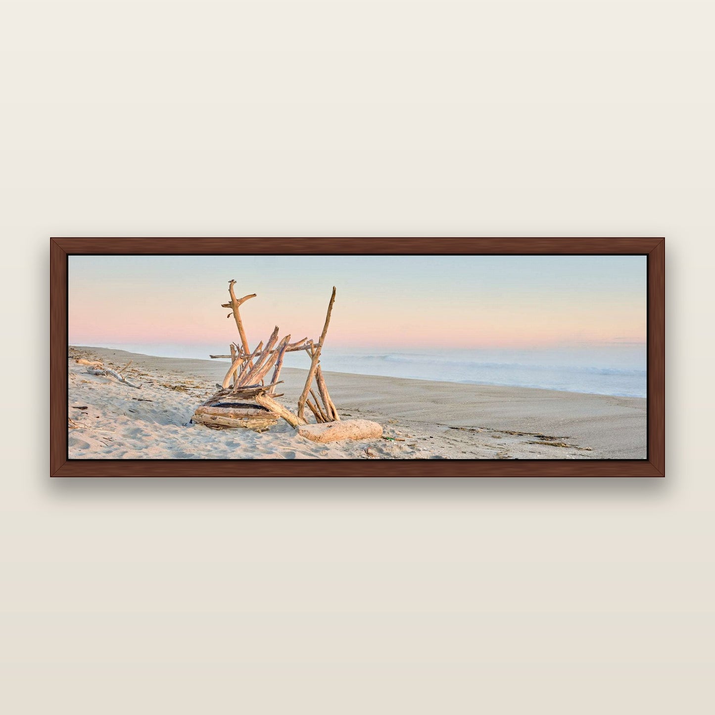 Natures Architecture, Whakatāne Beach — framed metallic canvas print, Brown frame. New Zealand fine art landscape wall art by Stephen Milner.