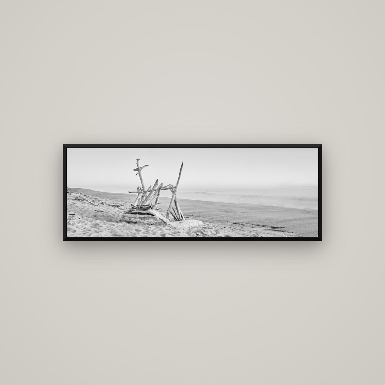 Natures Architecture, Whakatāne Beach — Basel Black, 113×40 cm. New Zealand fine art wall art by Stephen Milner.