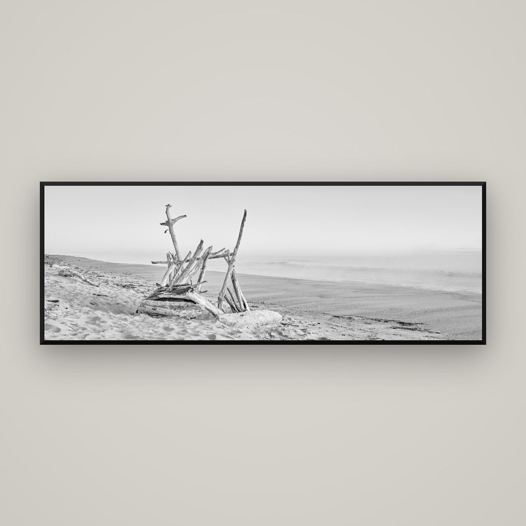 Natures Architecture, Whakatāne Beach — Basel Black Matte, 170×60 cm. New Zealand fine art wall art by Stephen Milner.