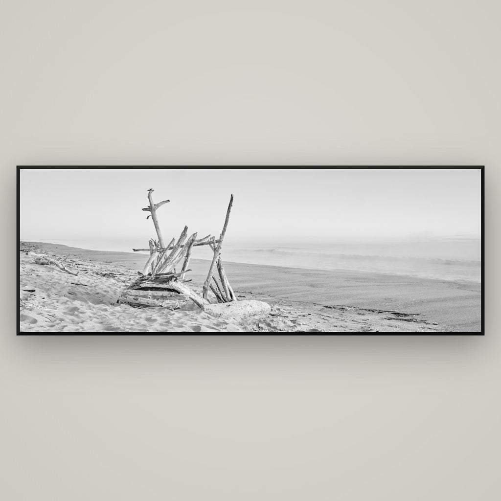 Natures Architecture, Whakatāne Beach — Basel Black Matte, 198×70 cm. New Zealand fine art wall art by Stephen Milner.