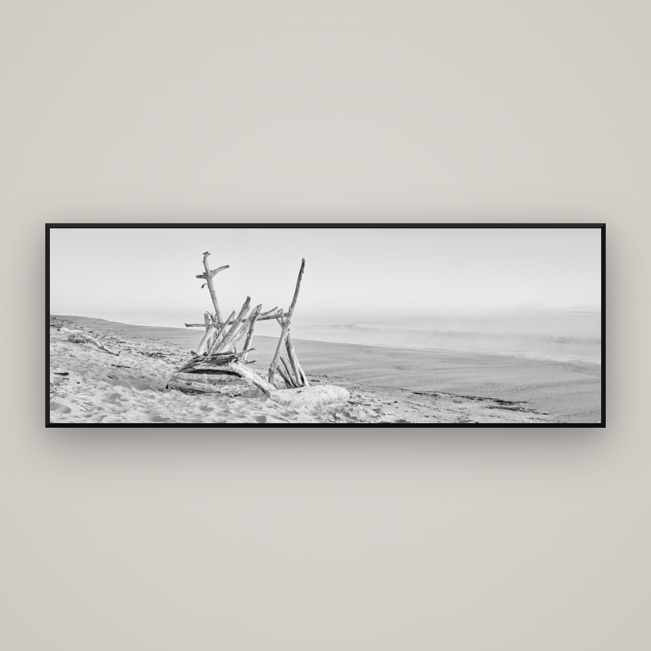 Natures Architecture, Whakatāne Beach — Basel Black Matte, 198×70 cm. New Zealand fine art wall art by Stephen Milner.