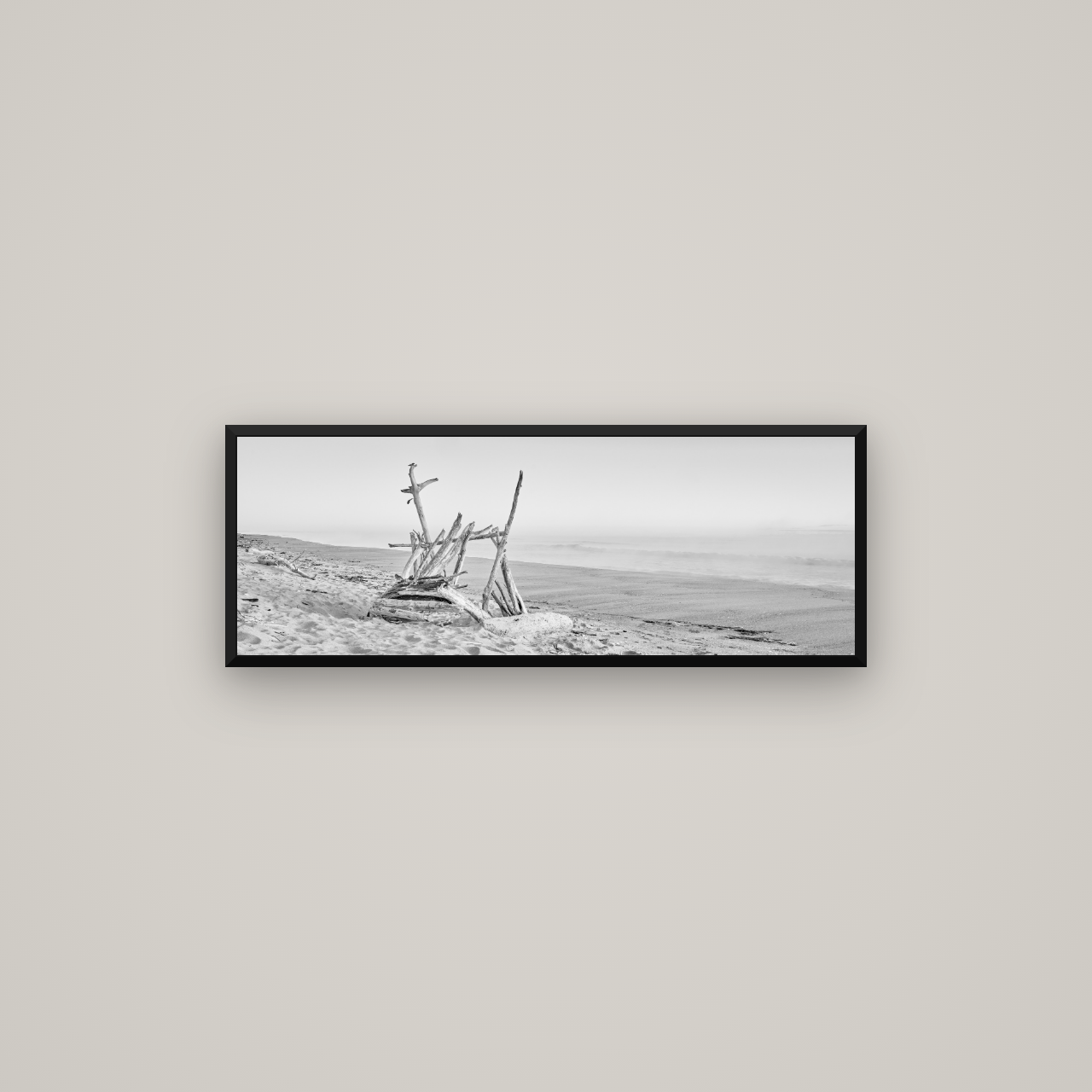 Natures Architecture, Whakatāne Beach — Basel Black Matte, 85×30 cm. New Zealand fine art wall art by Stephen Milner.