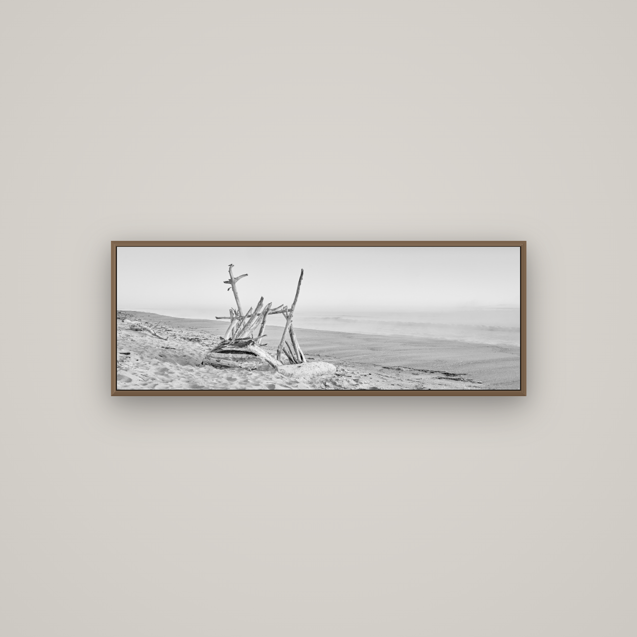 Natures Architecture, Whakatāne Beach, Basel Walnut, 113×40 cm. New Zealand fine art wall art by Stephen Milner.