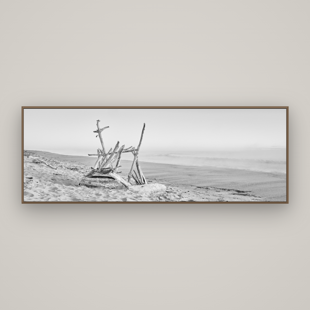 Natures Architecture, Whakatāne Beach, Basel Walnut, 198×70 cm. New Zealand fine art wall art by Stephen Milner.