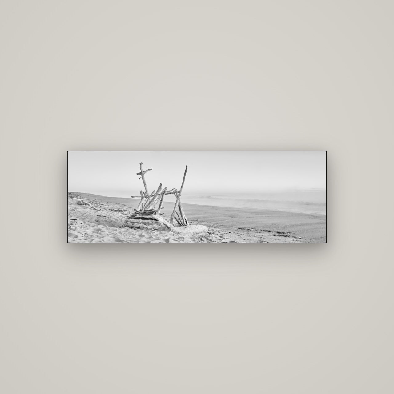 Natures Architecture, Whakatāne Beach — Slimline Black, 113×40 cm. New Zealand fine art wall art by Stephen Milner.