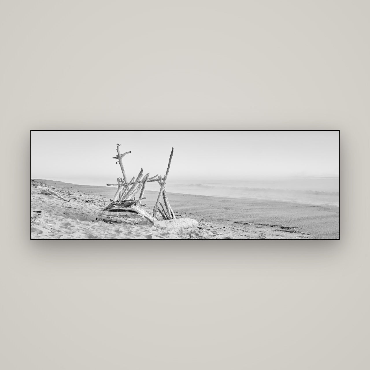 Natures Architecture, Whakatāne Beach — Slimline Black, 170×60 cm. New Zealand fine art wall art by Stephen Milner.
