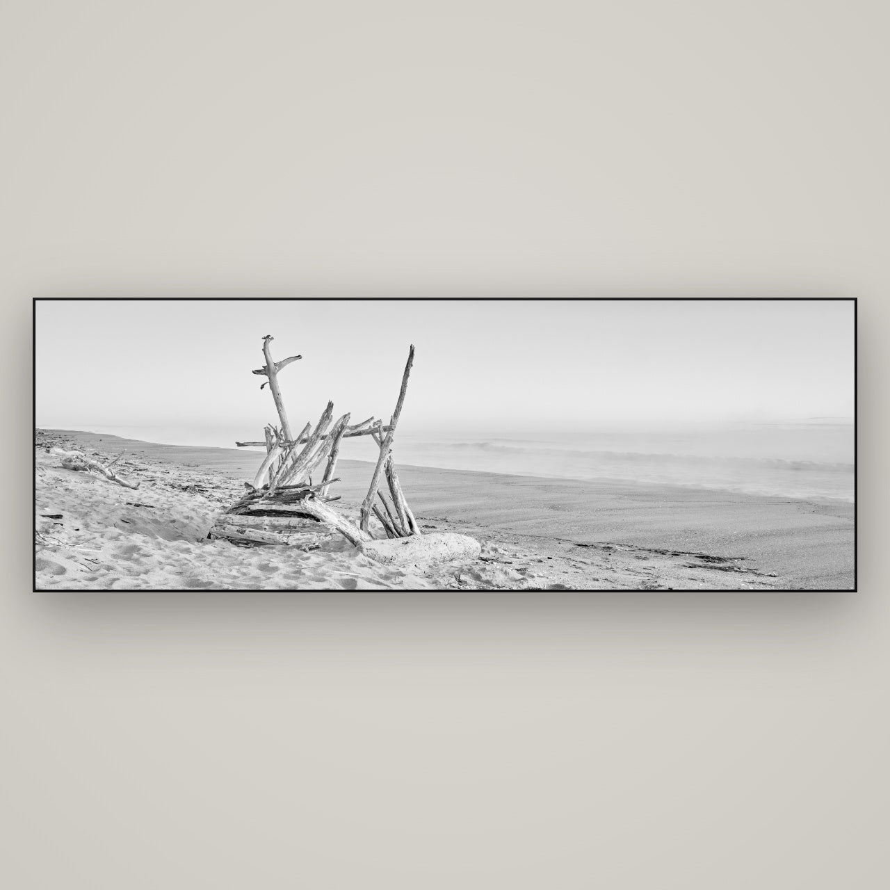 Natures Architecture, Whakatāne Beach — Slimline Black, 198×70 cm. New Zealand fine art wall art by Stephen Milner.
