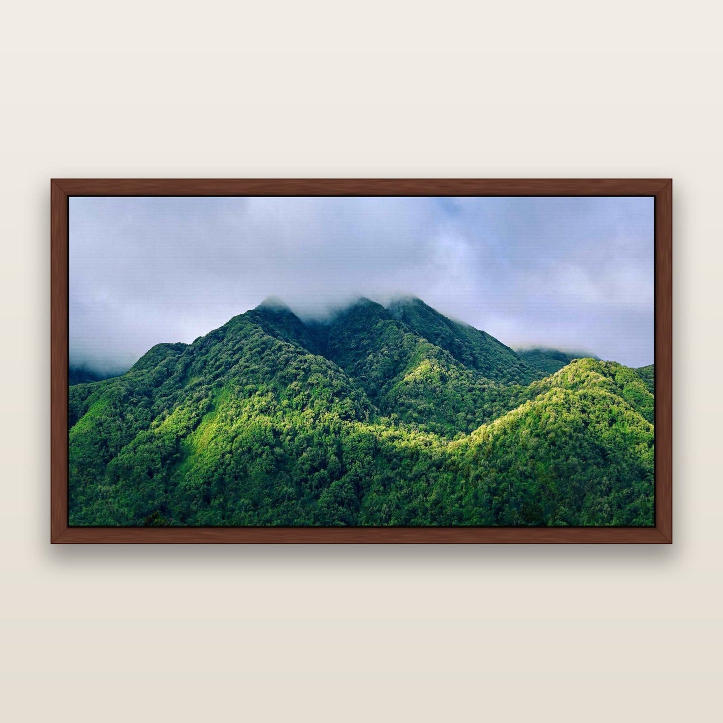 Nature's Embrace, Haast pass — framed metallic canvas print, Brown frame. New Zealand fine art landscape wall art by Stephen Milner.