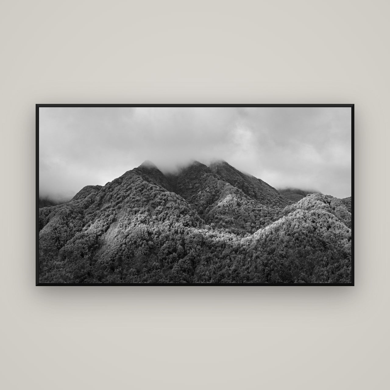 Nature's Embrace, Haast pass — Basel Black, 160×90 cm. New Zealand fine art wall art by Stephen Milner.