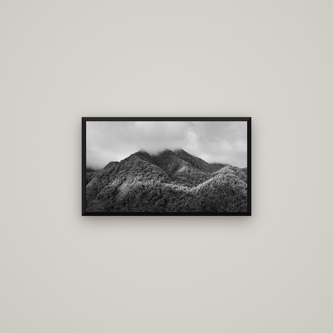 Nature's Embrace, Haast pass — Basel Black Matte, 64×36 cm. New Zealand fine art wall art by Stephen Milner.
