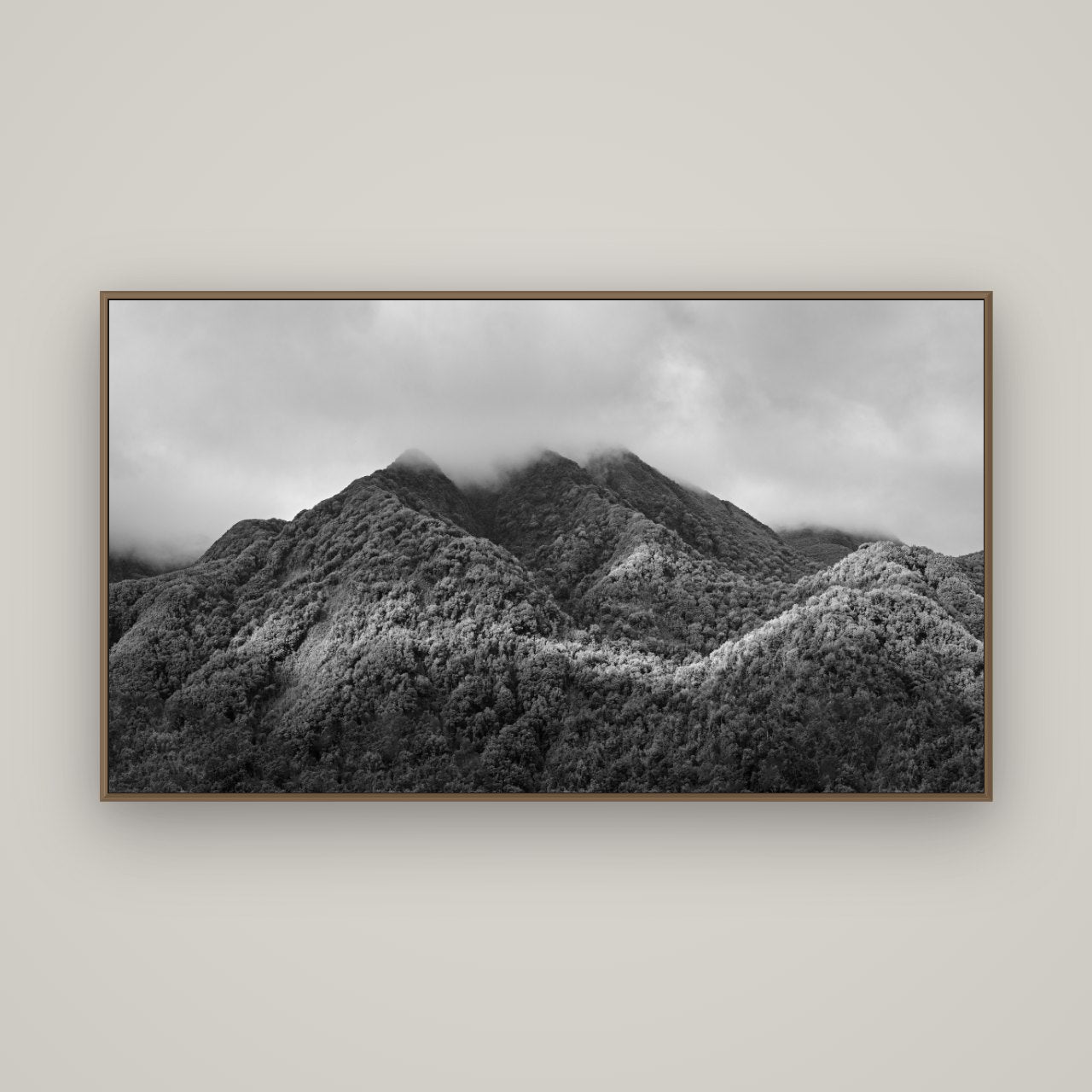 Nature's Embrace, Haast pass, Basel Walnut, 160×90 cm. New Zealand fine art wall art by Stephen Milner.