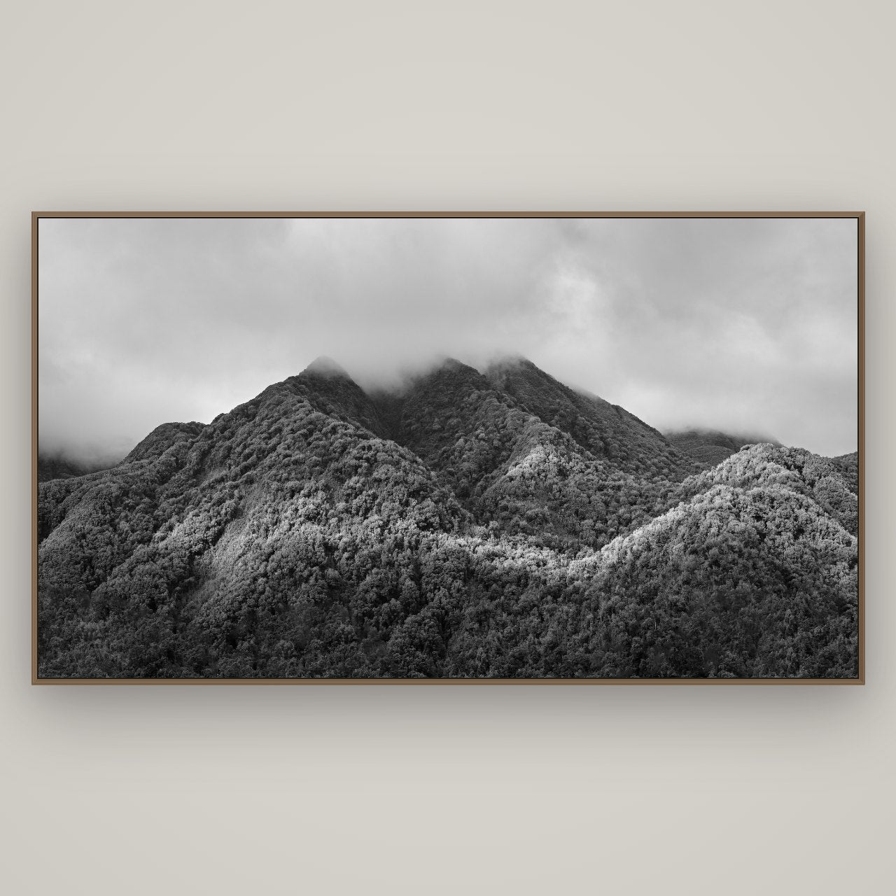 Nature's Embrace, Haast pass, Basel Walnut, 196×110 cm. New Zealand fine art wall art by Stephen Milner.