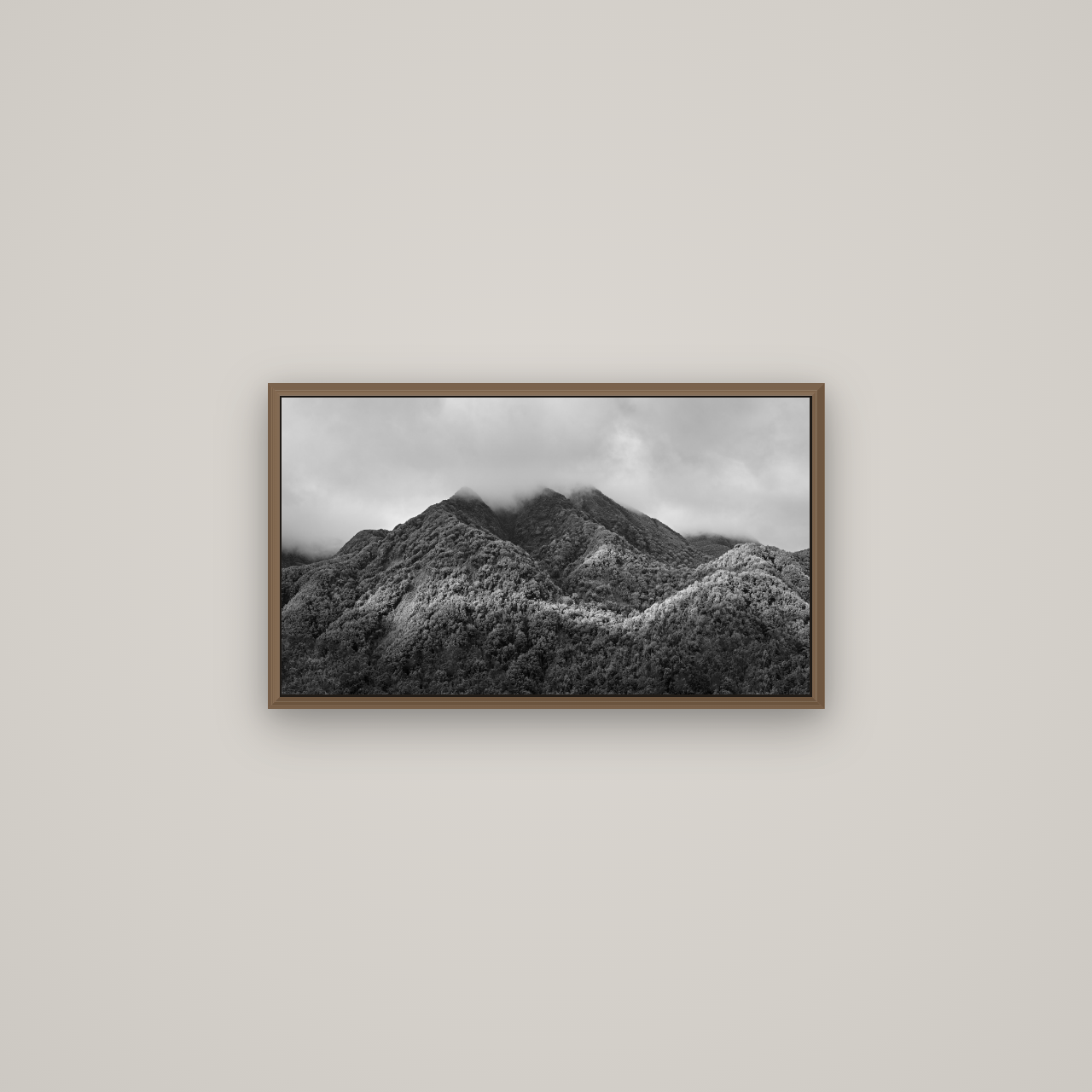 Nature's Embrace, Haast pass, Basel Walnut, 64×36 cm. New Zealand fine art wall art by Stephen Milner.