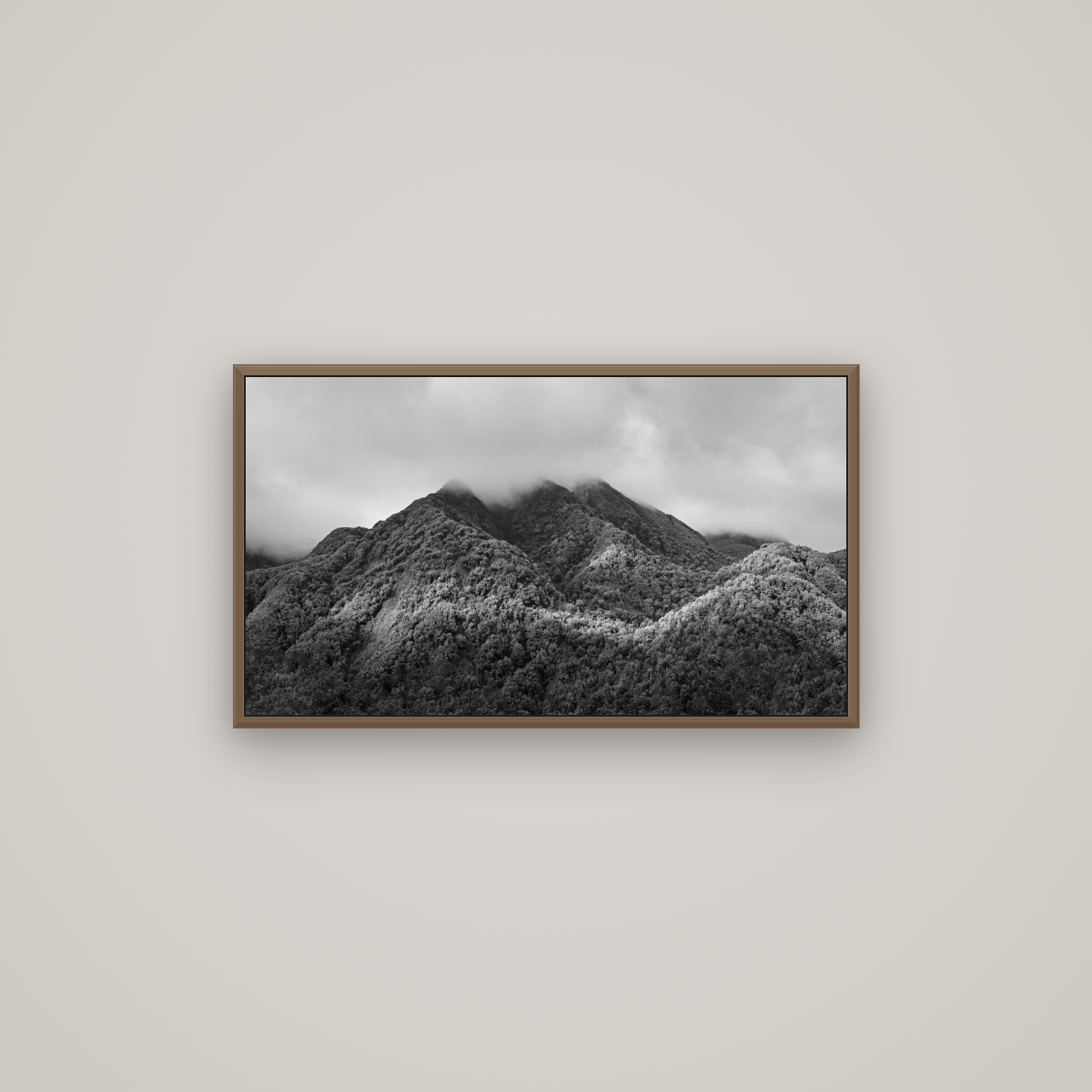 Nature's Embrace, Haast pass, Basel Walnut, 80×45 cm. New Zealand fine art wall art by Stephen Milner.