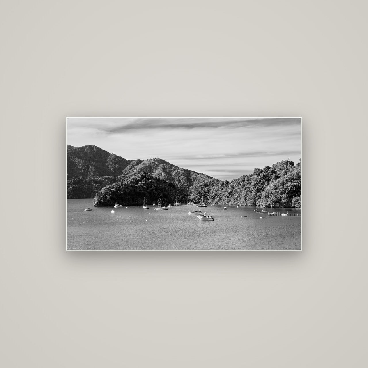 Nature's Harbour, Marlborough Sound — ArtBox White, 107×60 cm. New Zealand fine art wall art by Stephen Milner.
