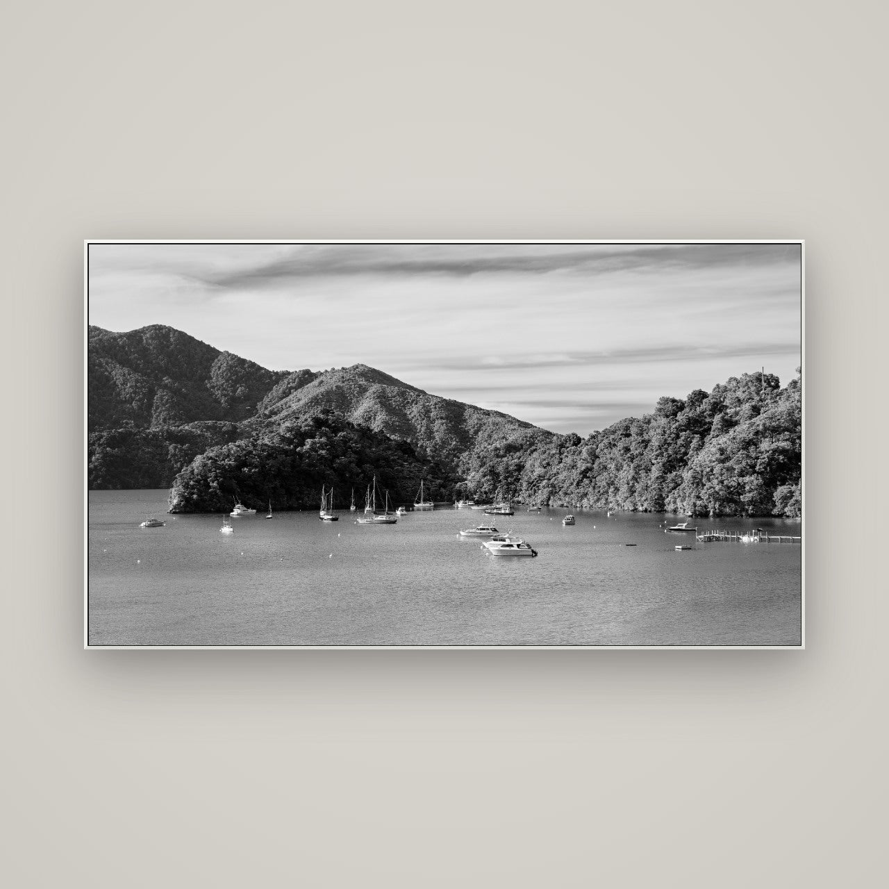 Nature's Harbour, Marlborough Sound — ArtBox White, 160×90 cm. New Zealand fine art wall art by Stephen Milner.