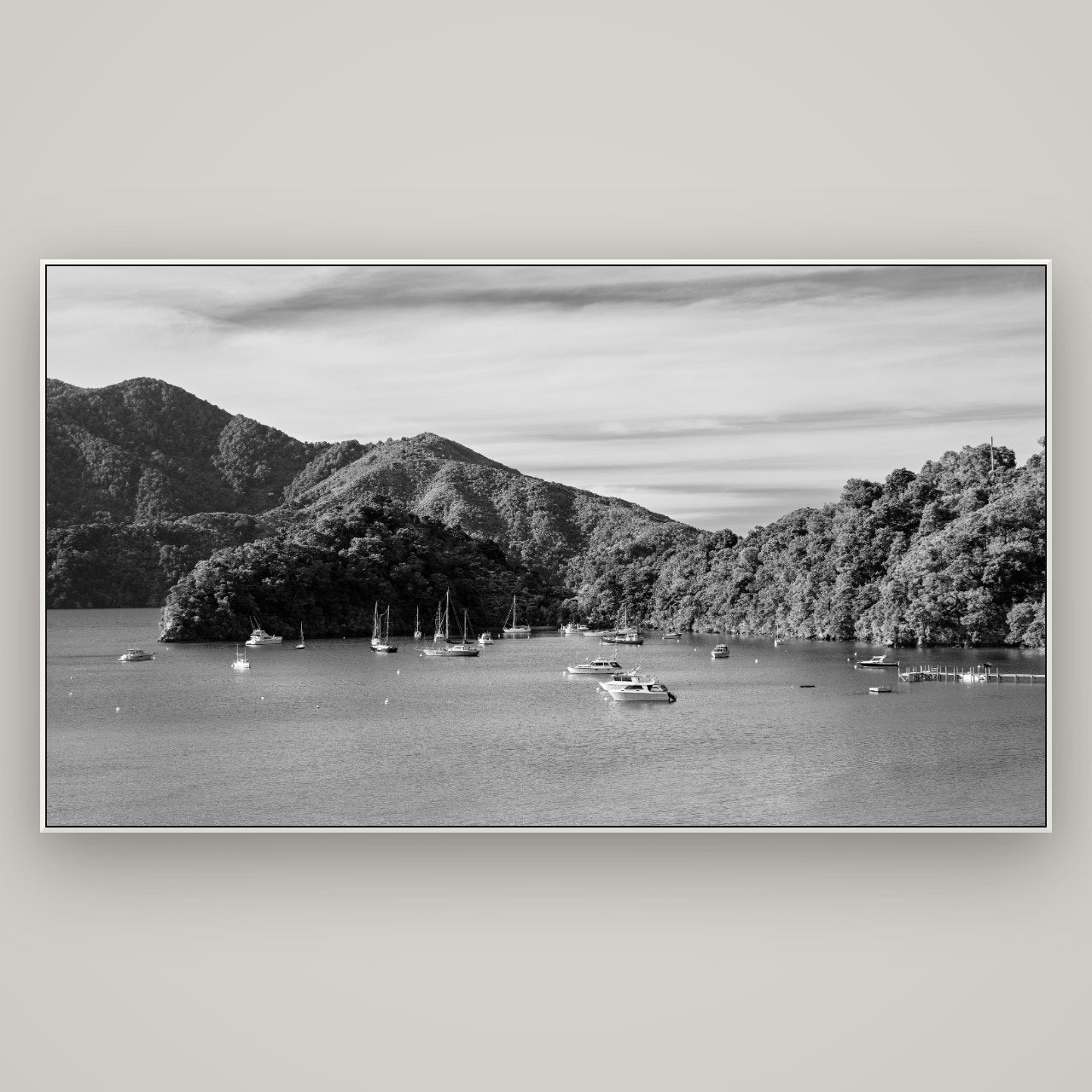 Nature's Harbour, Marlborough Sound — ArtBox White, 196×110 cm. New Zealand fine art wall art by Stephen Milner.