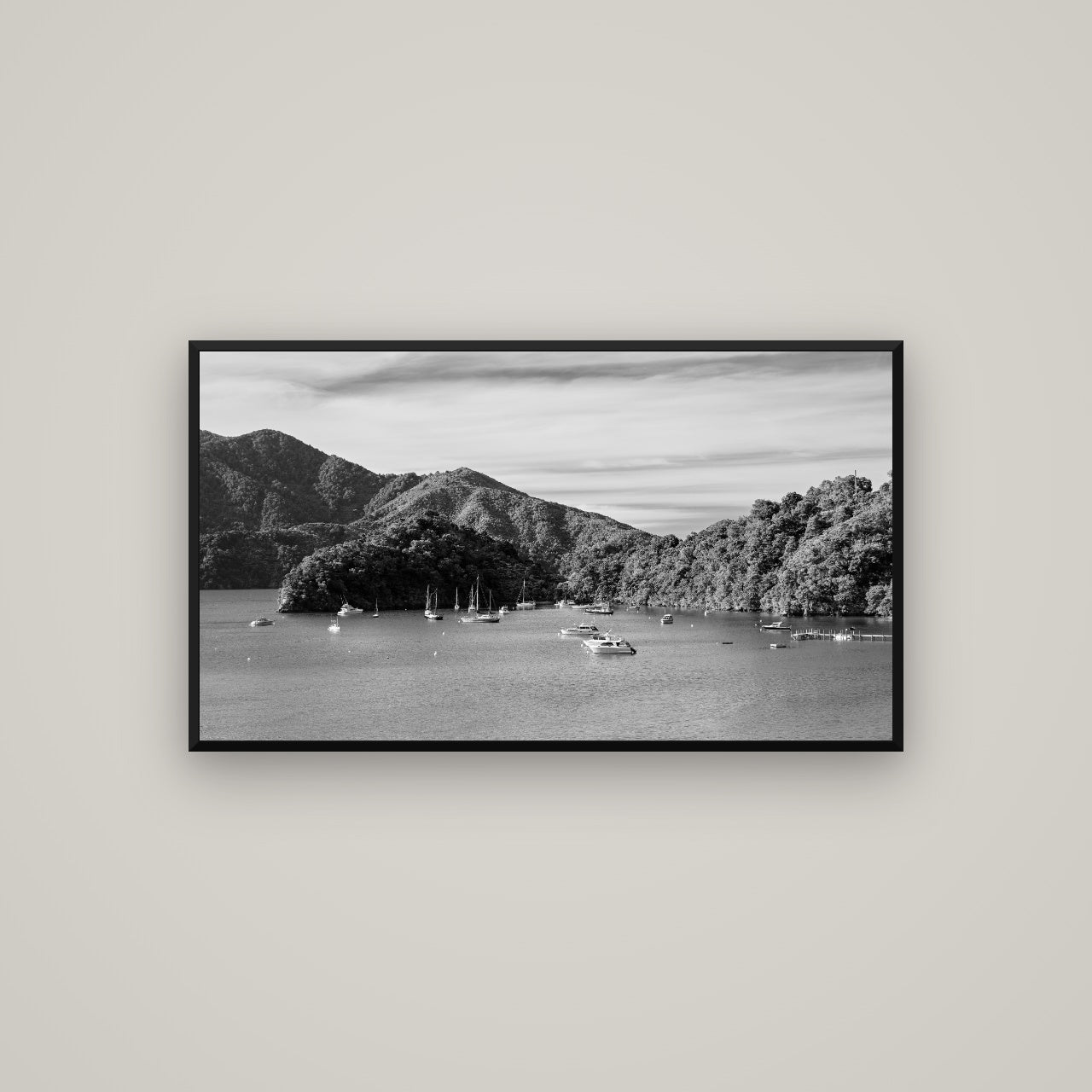 Nature's Harbour, Marlborough Sound — Basel Black, 107×60 cm. New Zealand fine art wall art by Stephen Milner.