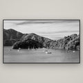 Nature's Harbour, Marlborough Sound — Basel Black Matte, 196×110 cm. New Zealand fine art wall art by Stephen Milner.