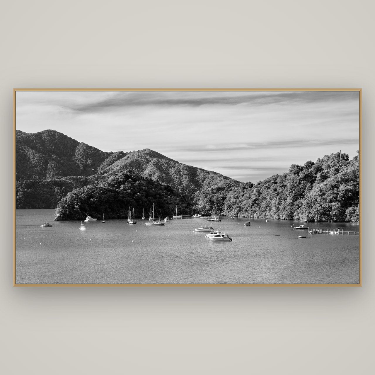 Nature's Harbour, Marlborough Sound, Basel Natural Oak, 196×110 cm. New Zealand fine art wall art by Stephen Milner.